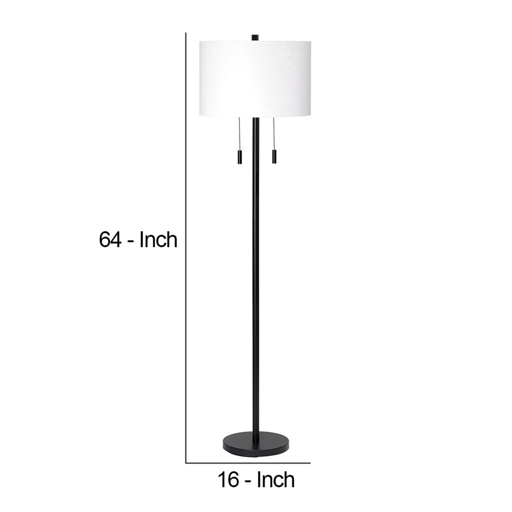 Floor Lamp with Drum Shade and Pull Chain, White and Black - View 6