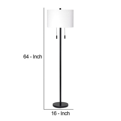 Floor Lamp with Drum Shade and Pull Chain, White and Black - View 6