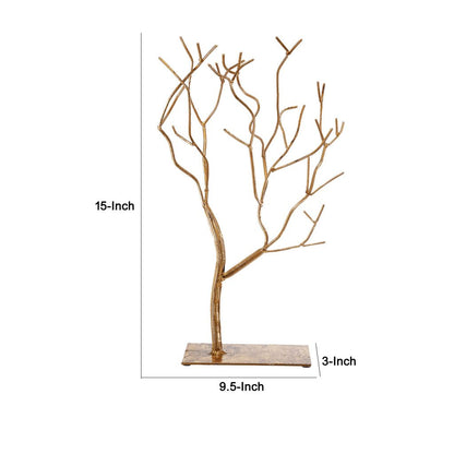 Leafless Branched Iron Tree Accent with Rectangular Base, Gold - View 6