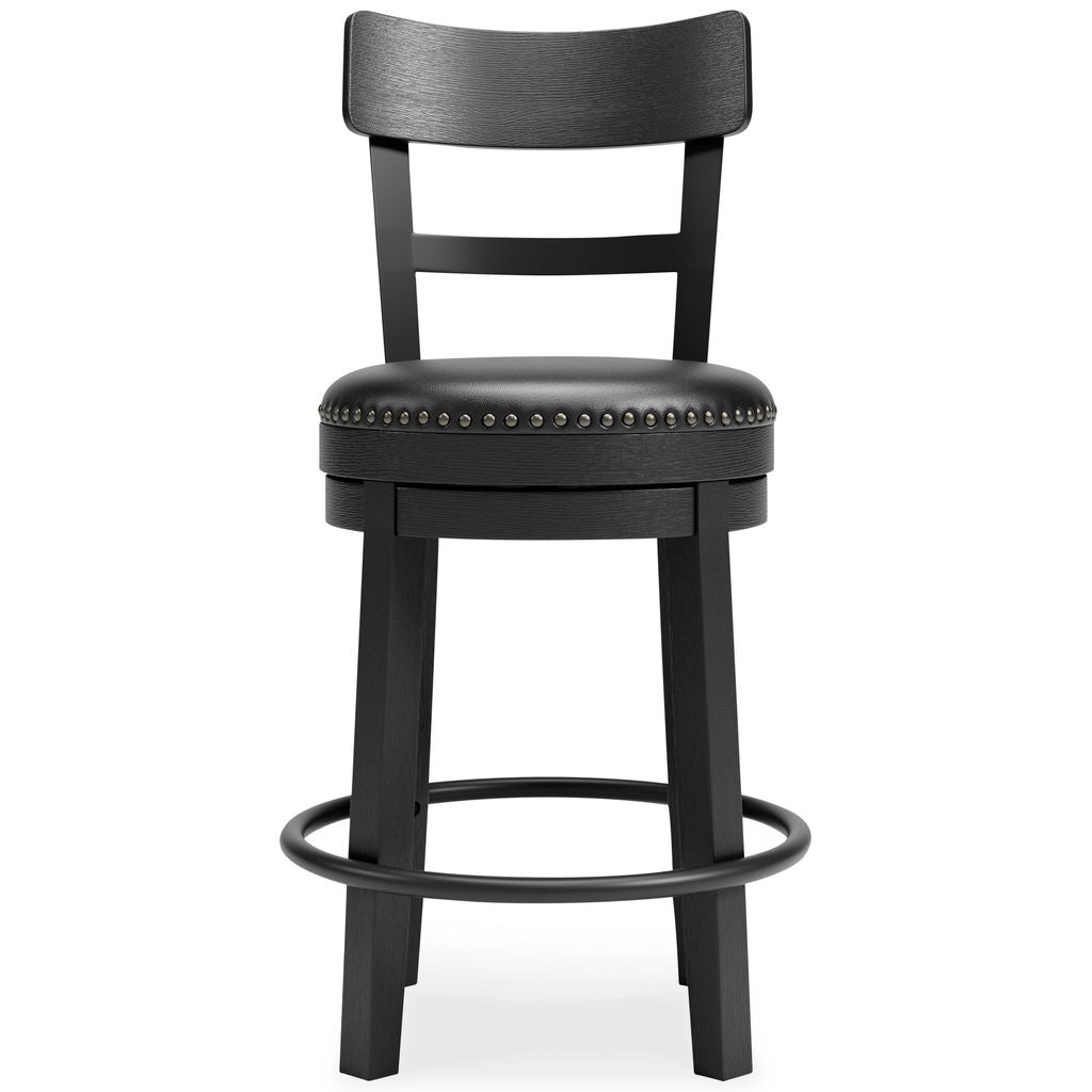 Solid Wood Counter Height Barstool, 360 Degree Swivel, Leatherette Seat, Black - View 3