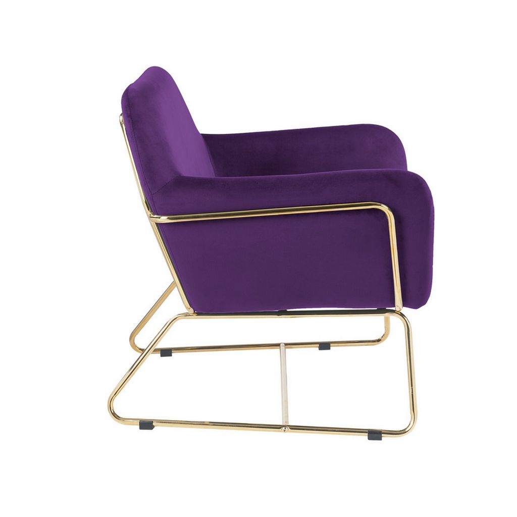 Zoey 30 Inch Modern Accent Chair with Gold Metal Frame and Purple Velvet - View 3