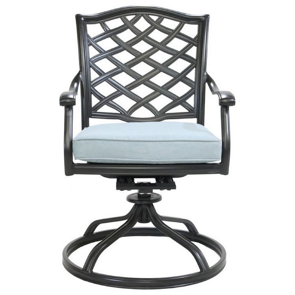 Wynn Outdoor Metal Dining Swivel Chair, Set of 2, Light Blue - View 3