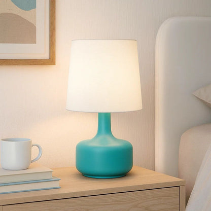 Metal Pot Belly Base Table Lamp with 3 Way Touch Light, White and Sky Blue - View 7