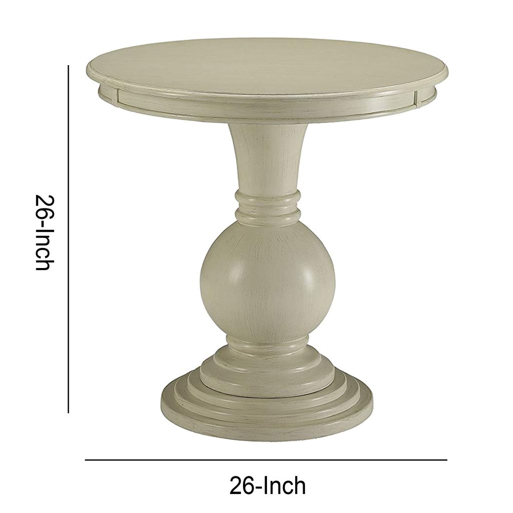 Wooden Accent Table with Pedestal Base, Antique White - View 5