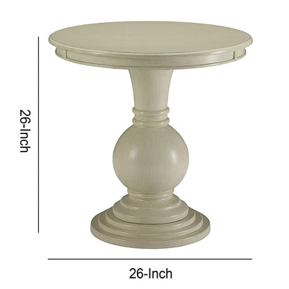 Wooden Accent Table with Pedestal Base, Antique White - View 5