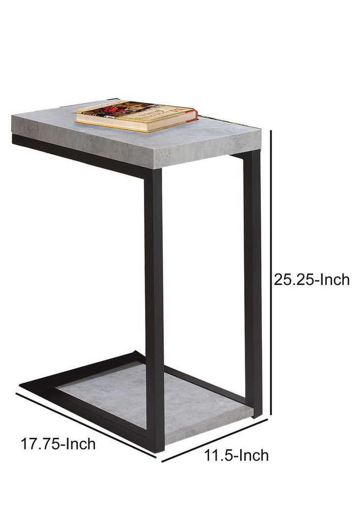 Industrial Faux Cement Designed Snack Table, Gray And Black - View 5
