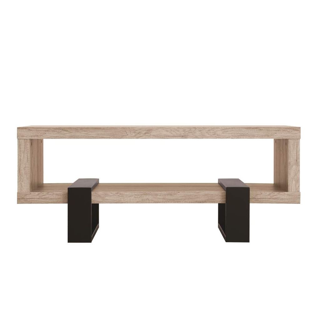 Modern Driftwood Open Shelf Coffee Table, Gray and Black - View 2