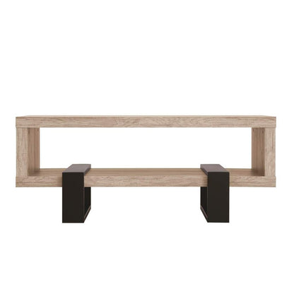 Modern Driftwood Open Shelf Coffee Table, Gray and Black - View 2