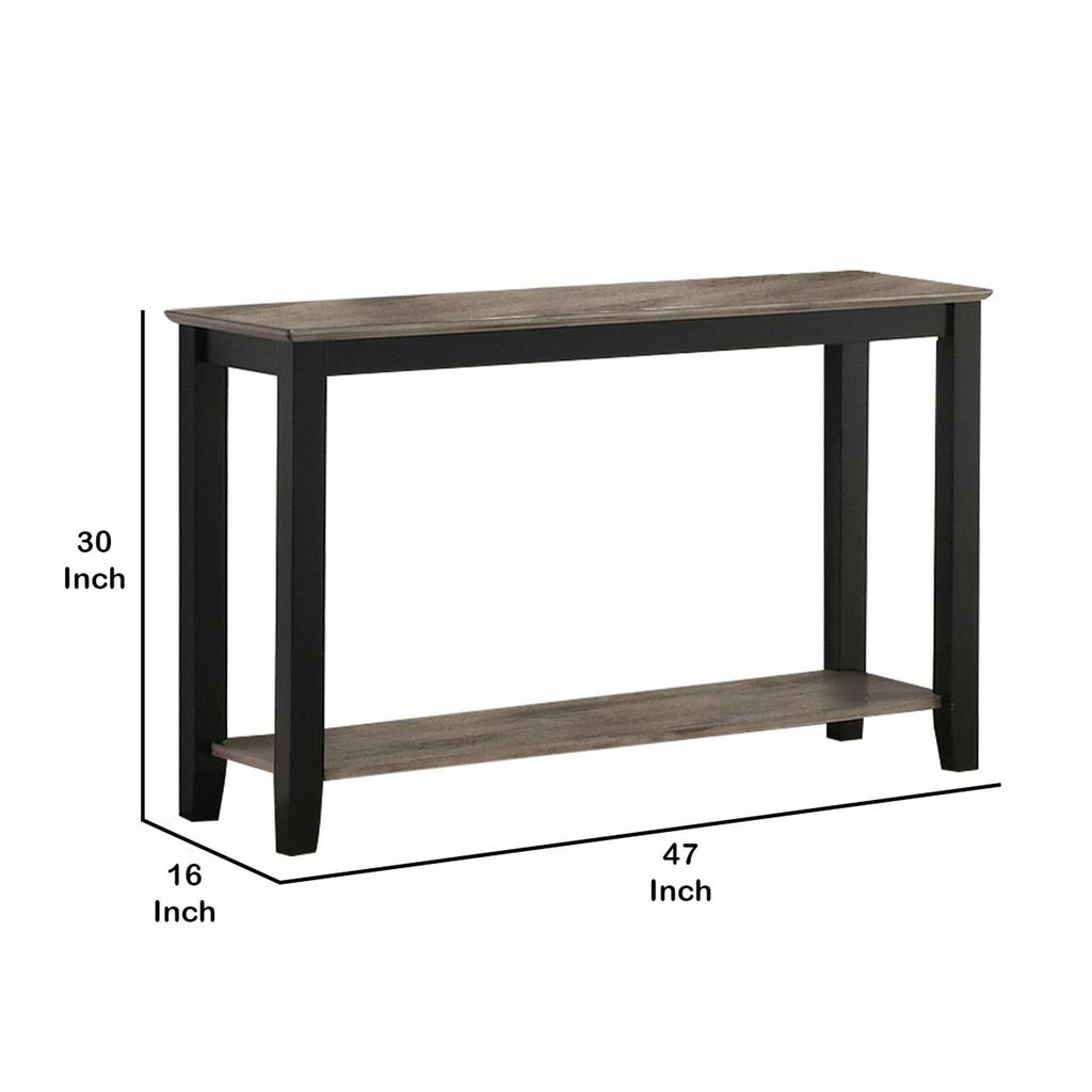 Wooden Console Table with One Open Shelf, Black and Gray - View 6