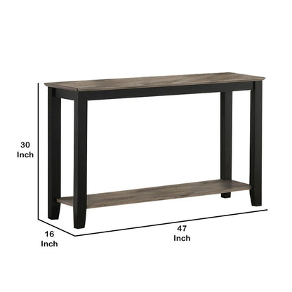 Wooden Console Table with One Open Shelf, Black and Gray - View 6