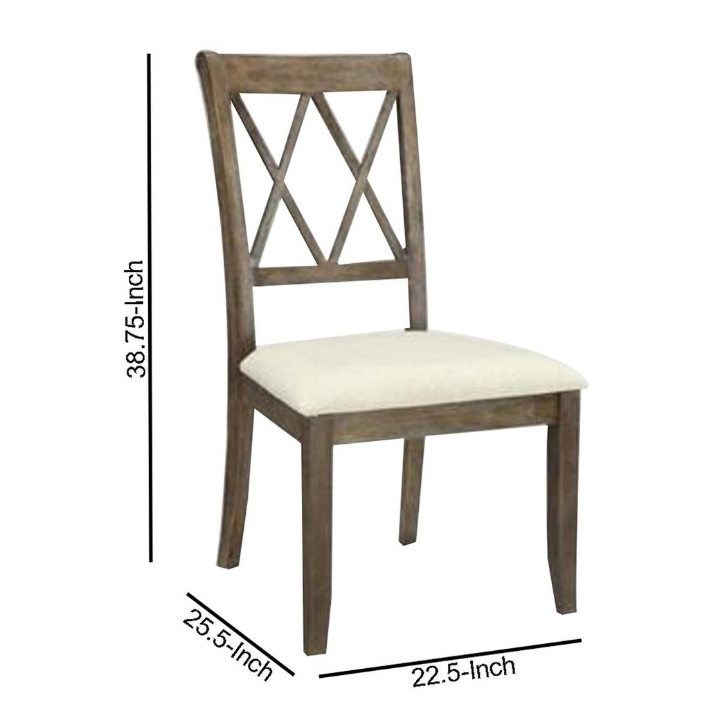 Wood Dining Chair, Double X Backrest, Set of 2, Beige, Brown - View 5
