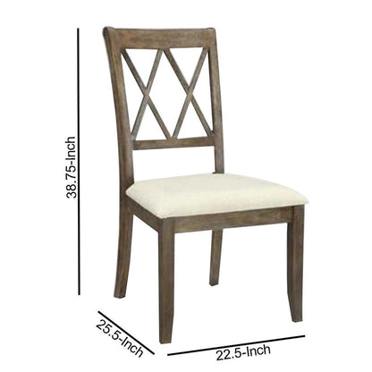 Wood Dining Chair, Double X Backrest, Set of 2, Beige, Brown - View 5