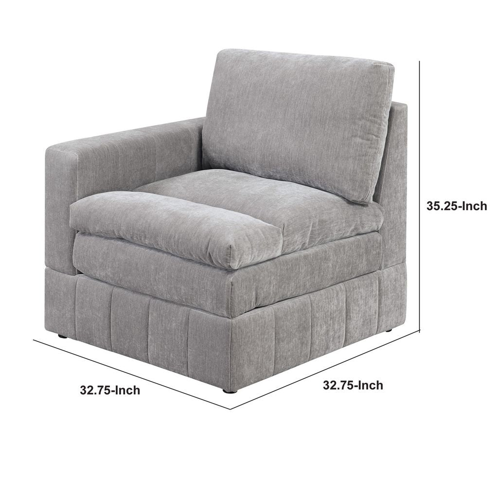 Luna 33 Inch Modular 1 Arm Corner Chair, Triple Plush Cushioned Seat, Gray - View 5