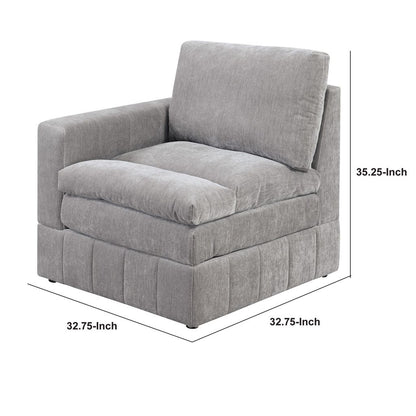 Luna 33 Inch Modular 1 Arm Corner Chair, Triple Plush Cushioned Seat, Gray - View 5
