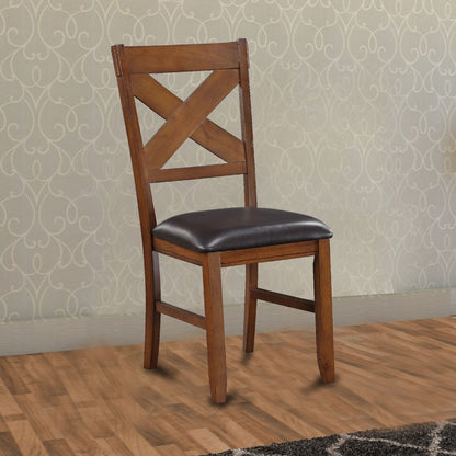 Dining Chair, Vegan Faux Leather, X Backrest, Set of 2, Brown - View 7