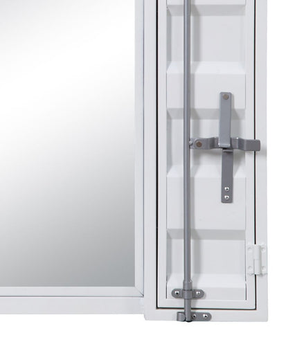 Industrial Style Metal Vanity Mirror with Recessed Door Storage, White - View 3