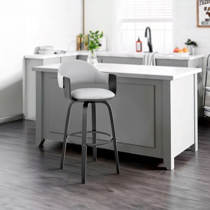 26 Inch Leatherette Barstool with Curved Back, Gray and Black - View 7