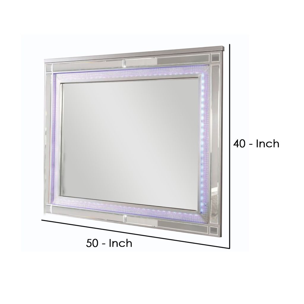 50 Inch Contemporary Textured Mirror with LED, Silver - View 6