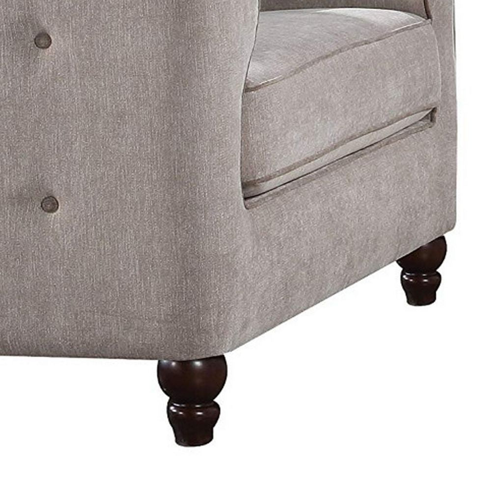 Fabric Upholstery Chair With Button Tufted Backrest And Sides, Light Gray - View 4
