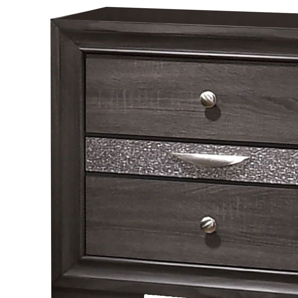 Wooden Nightstand with 2 Drawers and 1 Jewelry Drawer, Gray and Silver - View 3