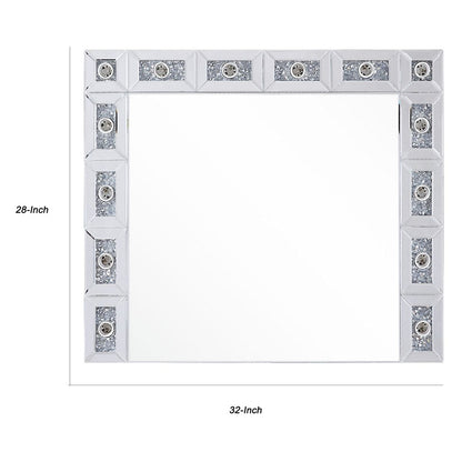 Mirror Panel Frame Wall Decor with Light Function and Faux Diamond, Silver - View 5
