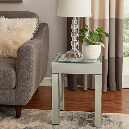 End Table with Faux Acrylic Diamond Top and Block Legs, Silver - View 7