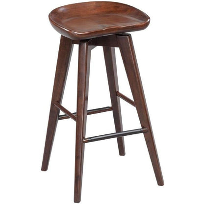 Contoured Seat Wooden Frame Swivel Barstool with Angled Legs, Natural Brown