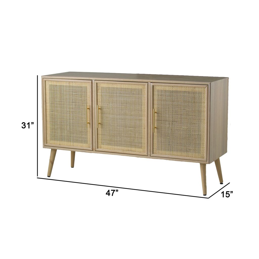 Dana 47 Inch TV Media Entertainment Console, 3 Rattan Doors, Modern, Brown - View 5