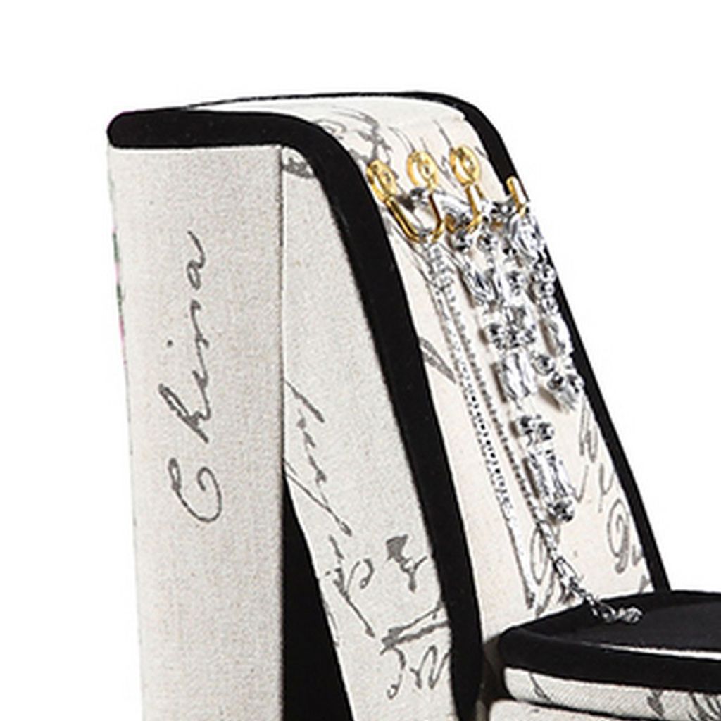 High Heel Script Shoe Jewelry Box with 3 Hooks, Beige and Black - View 2