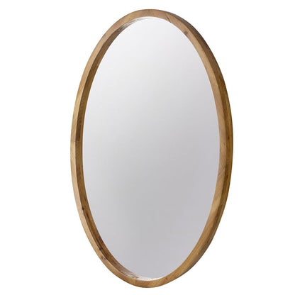 33 Inch Modern Accent Wall Mirror, Mountable Oval Wood Frame in Brown - View 2