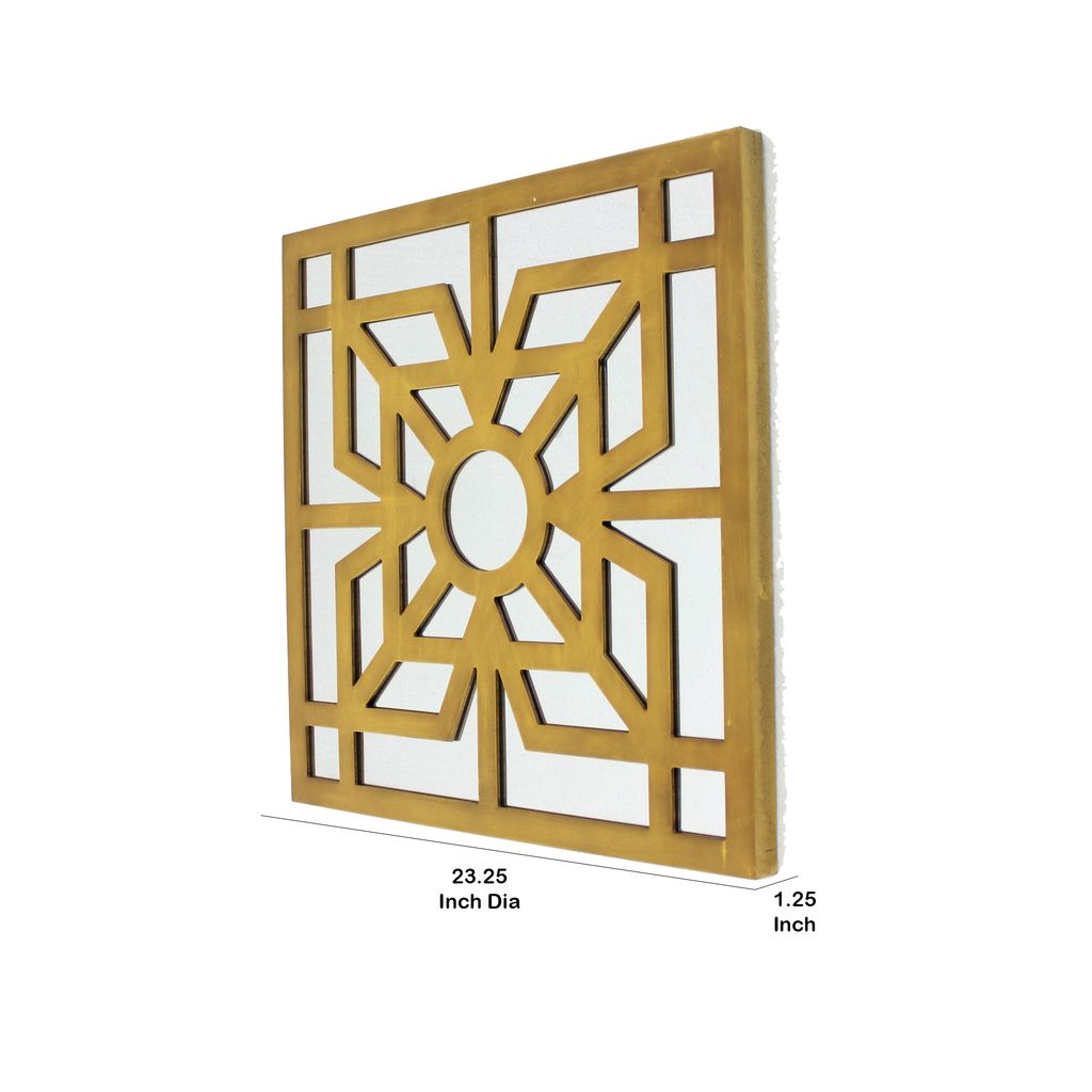 Mirrored Wall Decor Set of 2 with Wooden Floral Overlay on Top, Gold and Silver - View 5