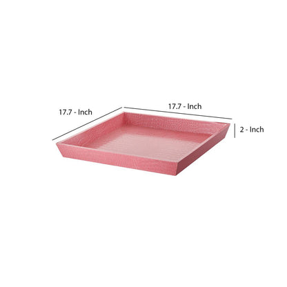 Wood and Leatherette Decorative Serving Tray with Raised Sides, Pink - View 5