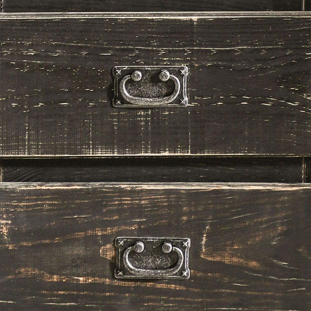 Plank Design 2 Drawer Wooden Nightstand with Bail Pulls, Black - View 3