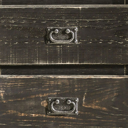 Plank Design 2 Drawer Wooden Nightstand with Bail Pulls, Black - View 3