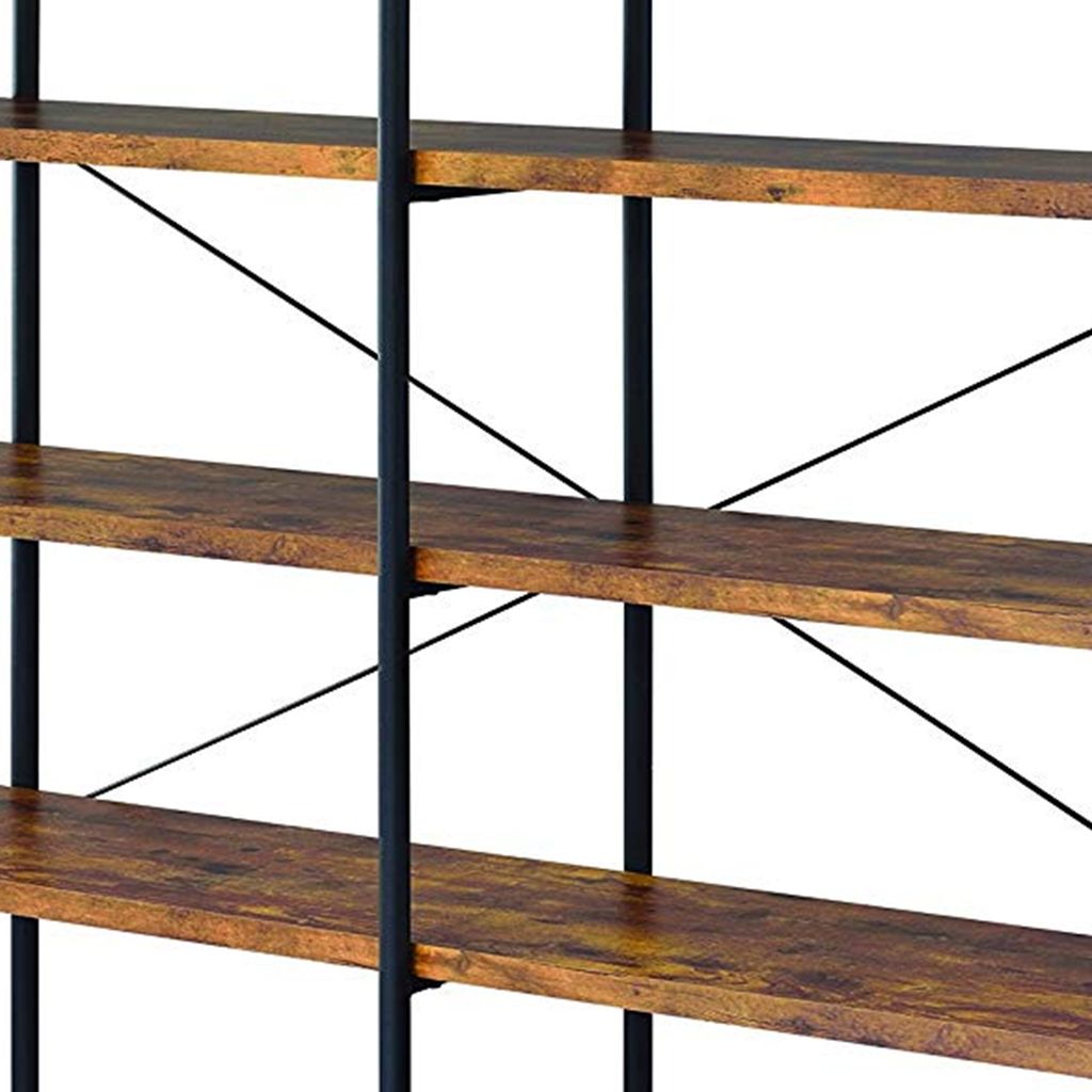 Olga 63 Inch Industrial 4 Tier Shelf Bookshelf, Particleboard, Metal Frame, Brown, Black - View 5
