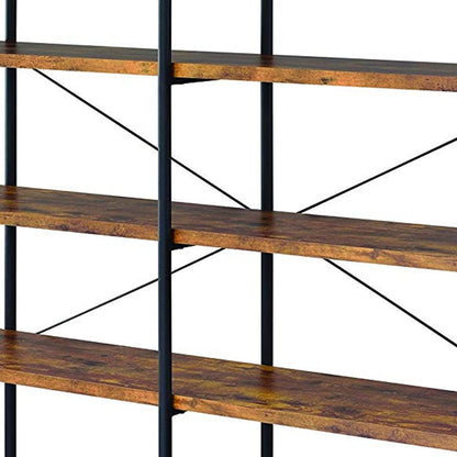 Olga 63 Inch Industrial 4 Tier Shelf Bookshelf, Particleboard, Metal Frame, Brown, Black - View 5