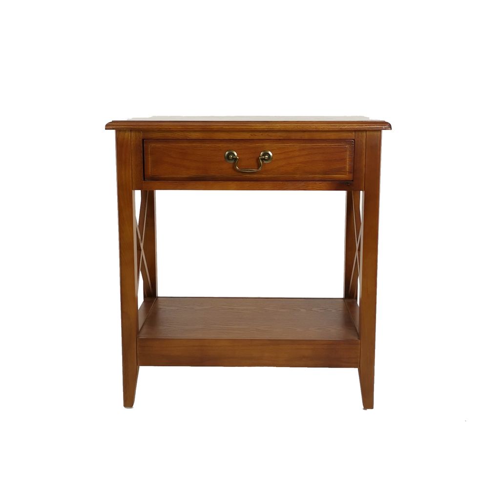 Transitional Style Nightstand with 1 Drawer and X Shape Sides, Brown - View 2