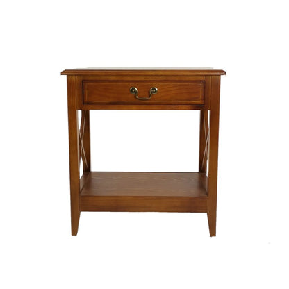 Transitional Style Nightstand with 1 Drawer and X Shape Sides, Brown - View 2