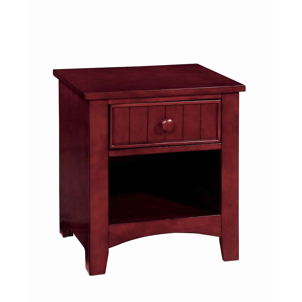 Wooden Night Stand With One Drawer And Open Shelf In Cherry Brown - View 7