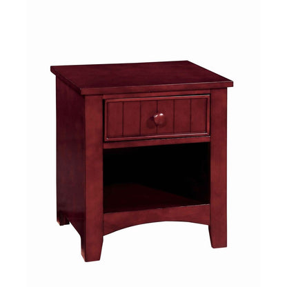 Wooden Night Stand With One Drawer And Open Shelf In Cherry Brown - View 7