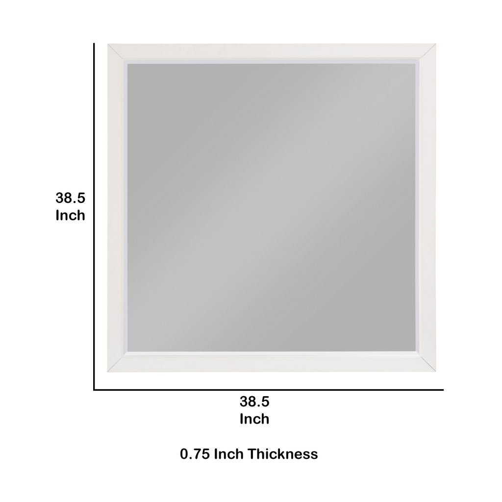 Transitional Style Square Wooden Frame Mirror, White - View 5