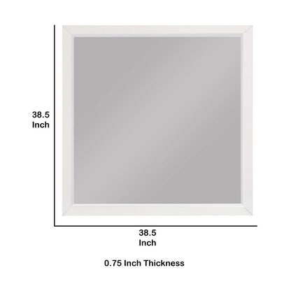 Transitional Style Square Wooden Frame Mirror, White - View 5