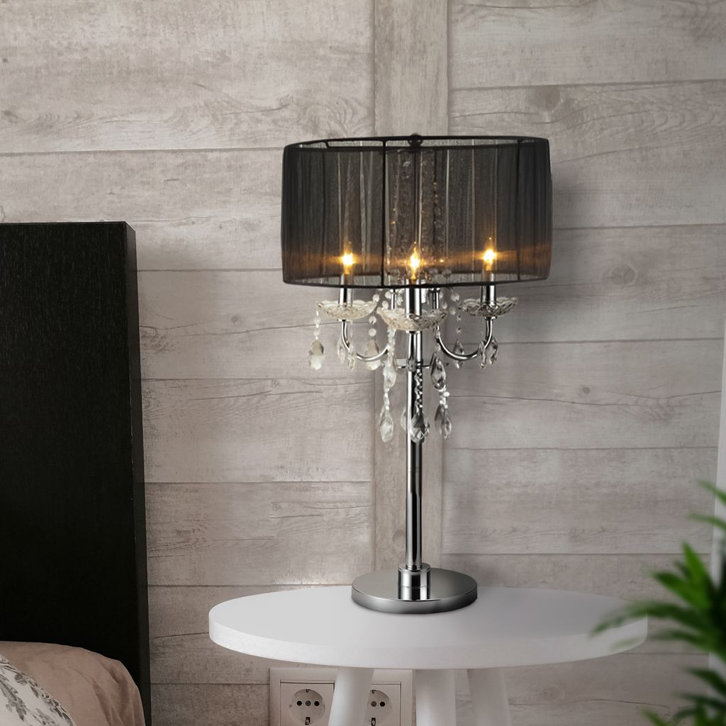 Metal Chandelier Table Lamp with Crystal Accent, Set of 2,Black and Chrome - View 6