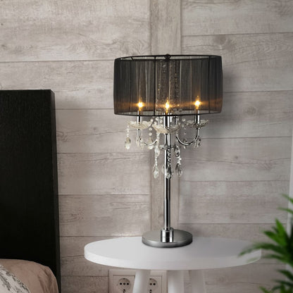 Metal Chandelier Table Lamp with Crystal Accent, Set of 2,Black and Chrome - View 6