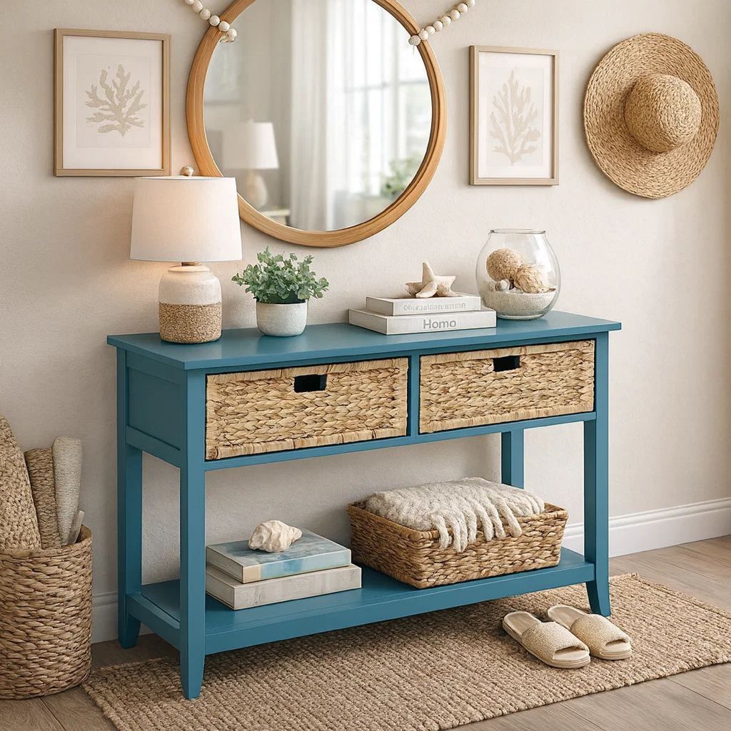 Flavius Console Table with 2 Drawers, Blue - View 7