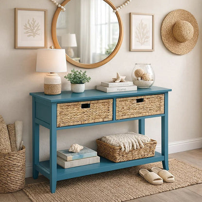 Flavius Console Table with 2 Drawers, Blue - View 7
