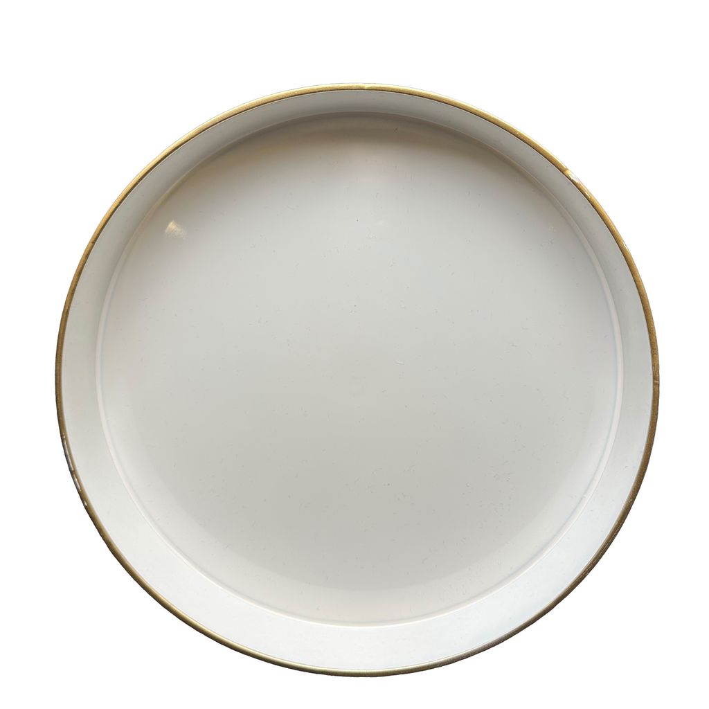 Mimosa Plastic Round Tray, Gold Accented Trims, Glossy White - View 4