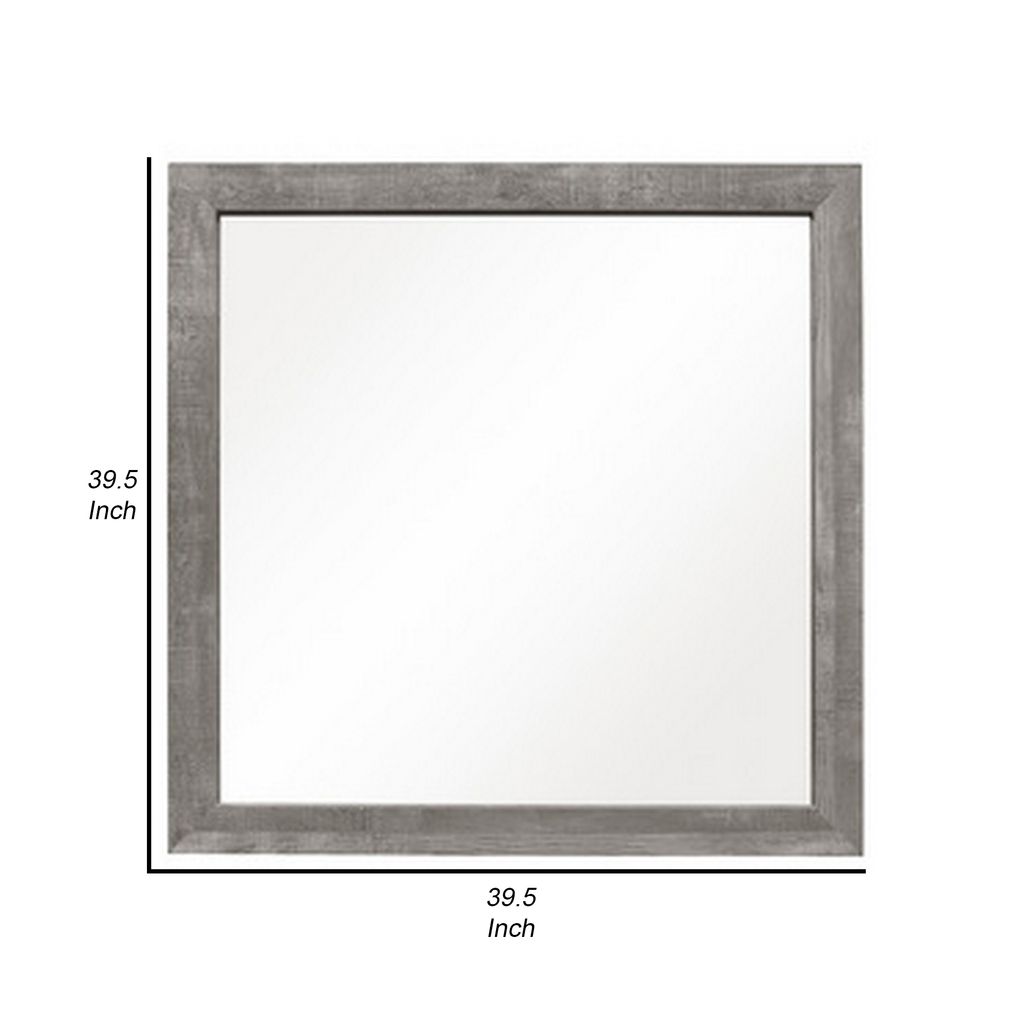 Adia 40 Inch Modern Accent Mirror, Sleek Textured Frame, Rustic Gray Veneer - View 5