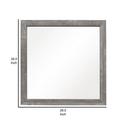 Adia 40 Inch Modern Accent Mirror, Sleek Textured Frame, Rustic Gray Veneer - View 5