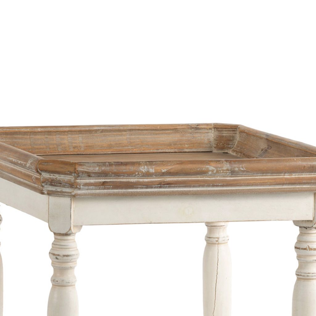 Square Shaped Wooden Side Table With Cross Base, Brown & Gray - View 2